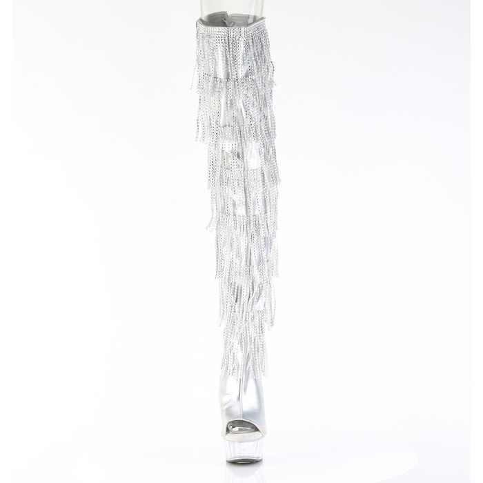 Сапоги Delight-3017HG-RSF, каблук 6 дюймов, высота 3,5 см, 7-слойная бахрома, шнуровка сзади, серебристый голографический металлик/прозрачный