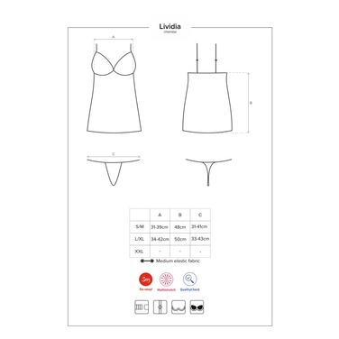 Cорочка кружевная с вставками из сеточки Obsessive Lividia стринги в комплекте, бордовый, S/M