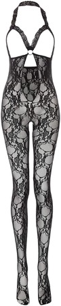 Ажурный бодистокинг с открытой грудью и интимным вырезом Music Legs, черный, One Size