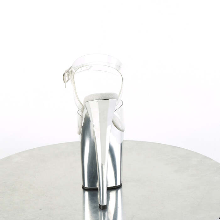 Босоніжки Enchant-708 на підборах 8 дюймів, з ремінцем на щиколотці 3 3/4 дюйма, прозорі/сріблястий хром