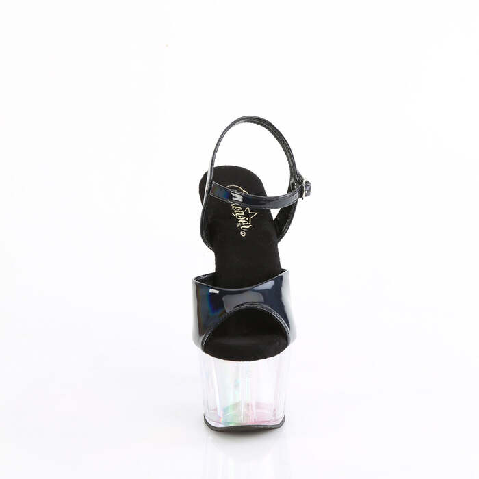 Босоніжки Adore-709HT на підборах 7 дюймів, тоновані босоніжки з ремінцем на щиколотці 2 3/4 дюйма, чорні голограмні/прозорі