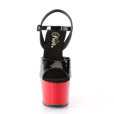 Босоніжки Adore-709 на підборах 7 дюймів, босоніжки з ремінцем на щиколотці 2 3/4 дюйма, чорні лаковані/червоні