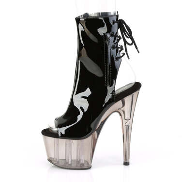 Ботильоны Adore-1018T с открытым носком, тонированным PF, каблуком 7 дюймов, высотой 2 3/4 дюйма, молнией сбоку, черно-серые