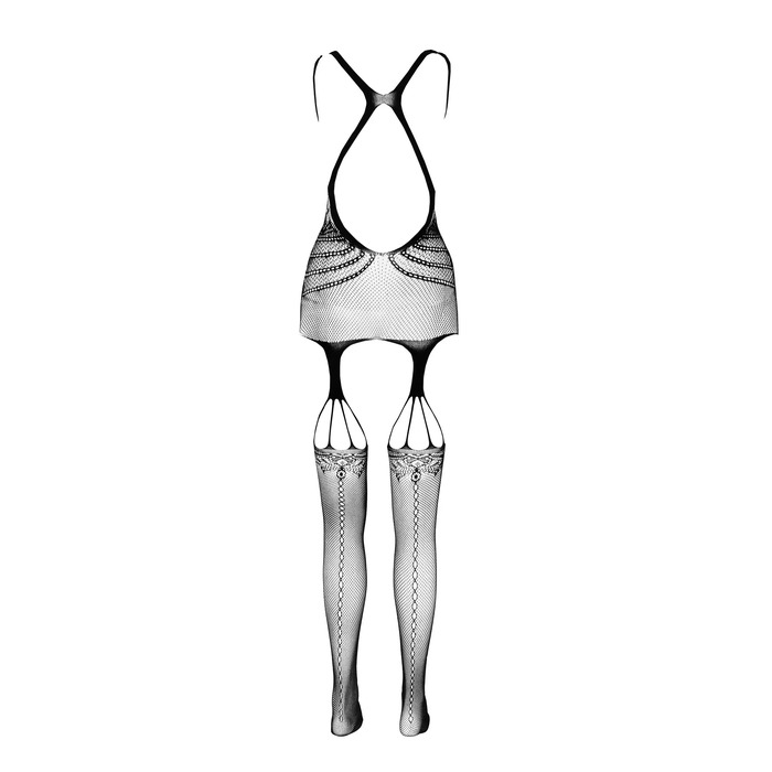 Комбинезон сетка с открытым доступом и имитацией чулков BS070 black