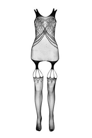Комбинезон сетка с открытым доступом и имитацией чулков BS070 black