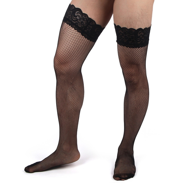 Панчохи чоловічі чорні в сіточку з мереживом Star Night на силіконовій стрічці, S