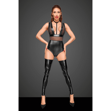 Боди сексуальный из винила с ошейником F183 Noir Handmade S