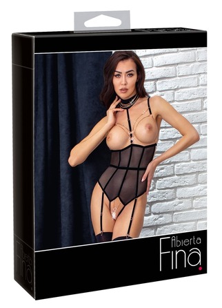 Сексуальное боди Abierta Fina, L, с открытой грудью, с интимным доступом, черное