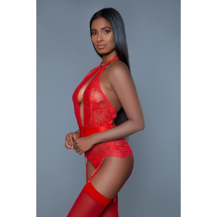 КРУЖЕВНОЕ БОДИ С АТЛАСНОЙ ОТДЕЛКОЙ И ЦВЕТОЧНЫМ ПРИНТОМ