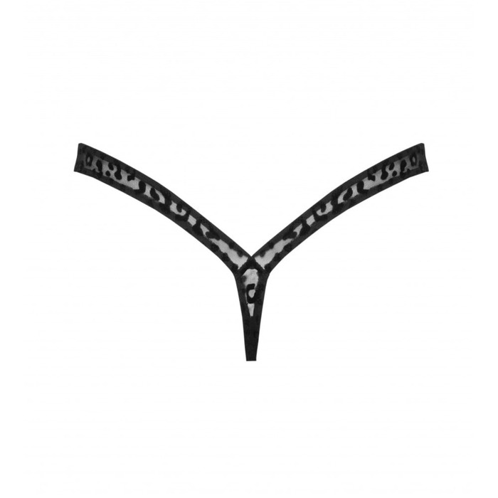 Стрінги сексуальні з леопардовим принтом L P011 Noir Handmade, чорні