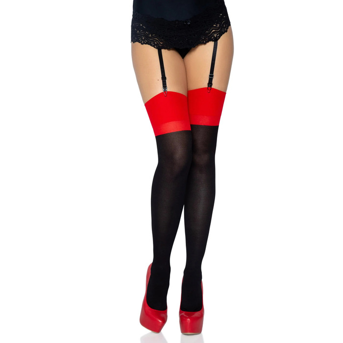 Непрозорі панчохи з червоними вставками Leg Avenue Opaque 2 Tone Stockings O/S