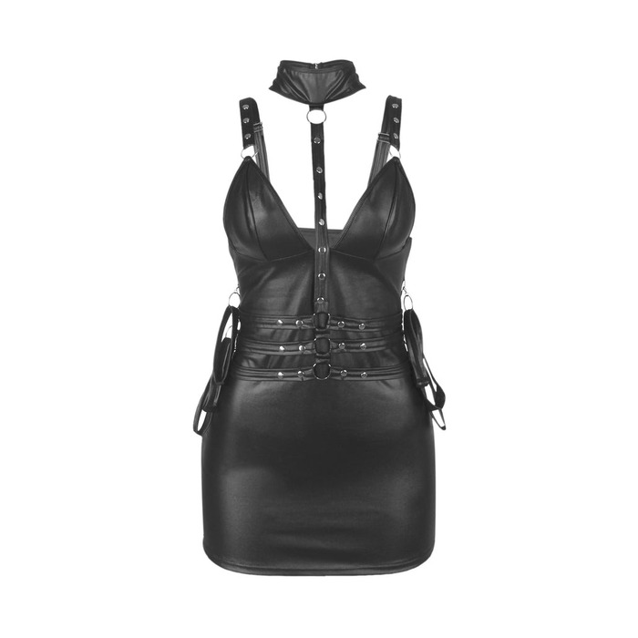 Платье из искусственной кожи и ремешками на руки и шею Star Night с трусиками, черный, XL