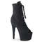 Чоботи Pleaser Adore-1021FS *7-дюймовий каблук, 2 3/4-дюймові черевики до щиколотки зі шнурівкою, відкритий носок з п'ятидюймовою застібкою-блискавкою збоку, чорні замшеві