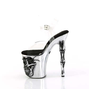 Босоніжки Rapture-808-LT на 8-дюймовому пальцевому підборі з кісточкою, 4-дюймові босоніжки з ремінцем на щиколотці з черепом та світлодіодним підсвічуванням, прозорі/сірі