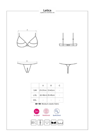 Комплект кружевной Obsessive Letica лиф с открытыми чашками и трусики с открытым доступом, L/XL