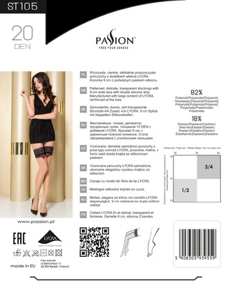 Чулки ST105 бежевые с черным кружевом и красной отделкой, 1/2 (20 den) - Passion