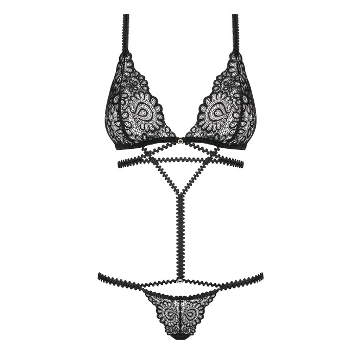 Боди ажурный полупрозрачный Obsessive Mixty teddy чёрный, L/XL