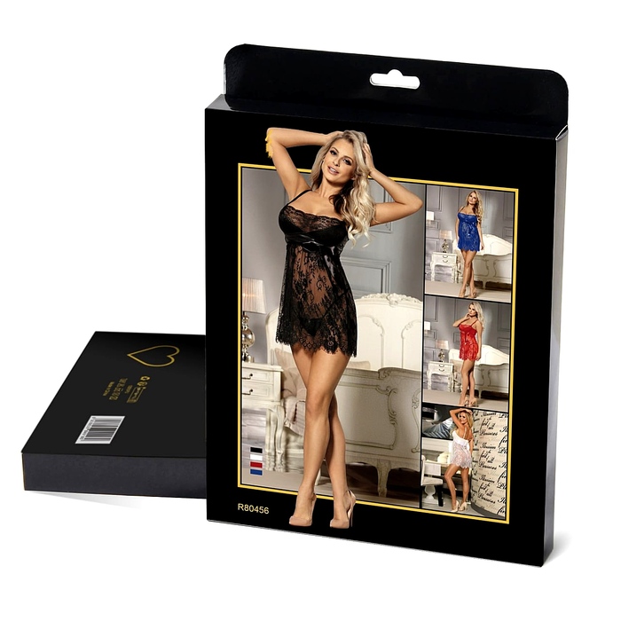 Пеньюар со стрингами Star Night с кружевом, черный, M-L