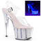 Босоніжки Pleaser Adore-708UVG на підборах 7 дюймів, босоніжки з ремінцем на щиколотці 2 3/4 дюйма з блискучими вставками, прозорі/білі