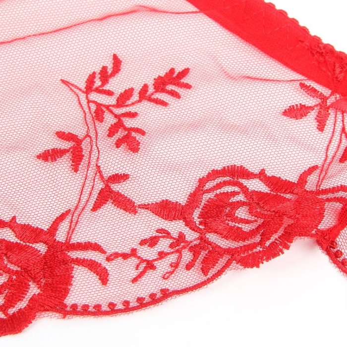 Красный сексуальный кружевной с вышивкой пояс для чулок и трусики, L (без коробки)