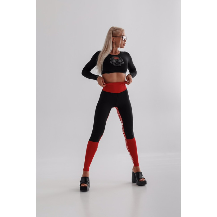 ЛЕГІНСИ BLACK LEGGINGS WITH RED BELT AND LEGS PRINT 14687