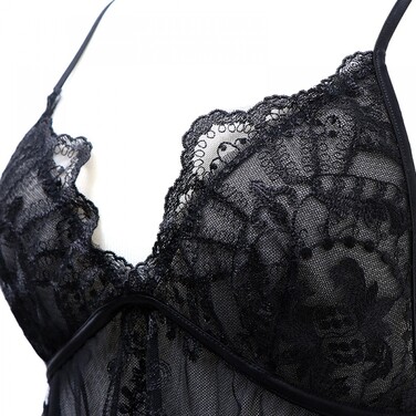 Сорочка эротическая UPKO, размер M, с вышивкой и подкладкой из сетки, черная