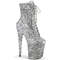 Ботинки Pleaser Flamingo-1020GWR *Каблук 8 дюймов, 4-дюймовая шнуровка, блестящие ботильоны, молния сбоку, серебристые