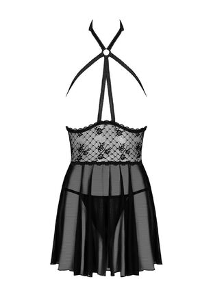 Пеньюар Obsessive Nettsy з відкритими грудьми, чорний, S\M