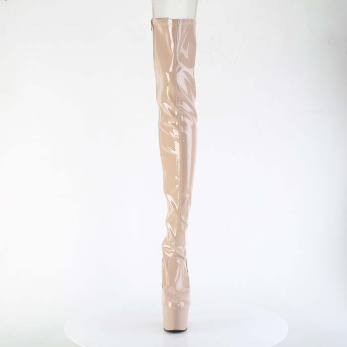 Сапоги Adore-3850, каблук 7 дюймов, высота ботинок 6 см, шнуровка сзади, эластичные сапоги до бедра, молния сбоку, лакированная кожа телесного цвета с эластичным лифом