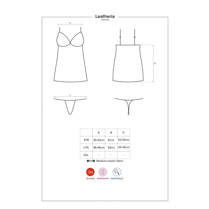 Платье винил Obsessive Leatheria chemise & thong, в комплекте стринги, черный, S/M