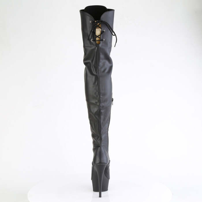 Сапоги Delight-3022, каблук 15 см, высота ботинок 3,5 см, шнуровка, молния 1/2 дюйма, чёрная искусственная кожа