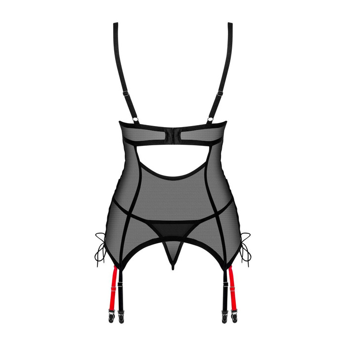Корсет полупрозрачный XS/S Glandez Obsessive, со стрингами, черный
