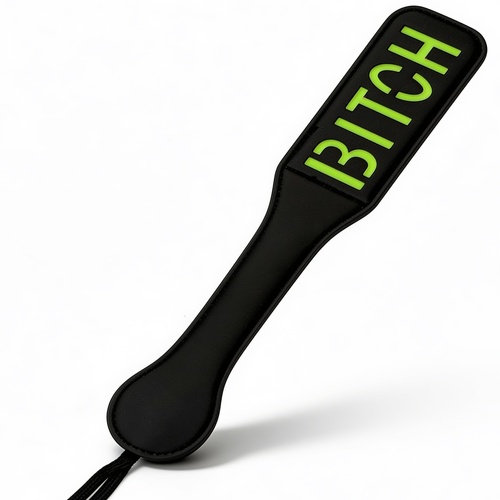 Паддл DS Fetish з люмінісцентним надписом 'Bitch', чорний