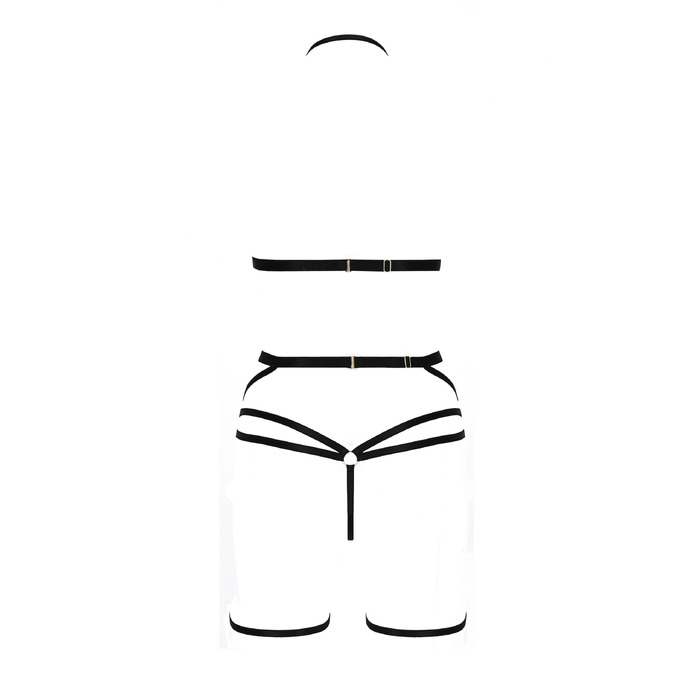 Комплект білизни зі стреп-стрічками та поясом для панчох MORGAN SET WITH OPEN BRA black S/M - Passion