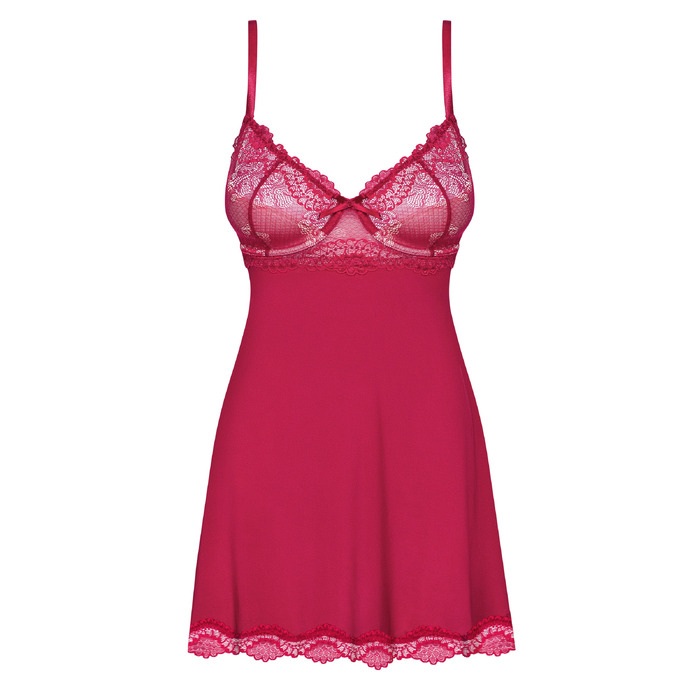 Пеньюар Obsessive з мереживом на ліфі та з трусиками в комплекті, бордовий, S/M