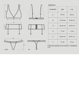 Комплект кружевной Obsessive Emperita, бюстье, трусики и пояс для чулок, черный, L/XL