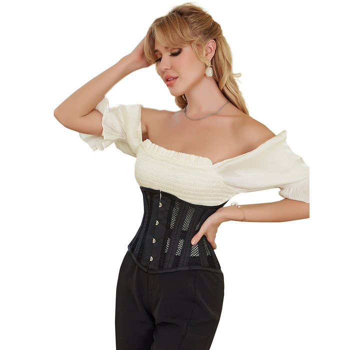 Корсет из сетки Star Night Steel Bones Grid Corsets с крючками и шнуровкой, черный, XL (без коробки)