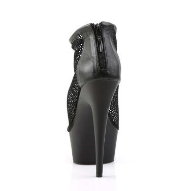 Ботинки Delight-600-12, каблук 15 см, открытый носок 3,5 см, сетчатые ботильоны, молния сзади, чёрная искусственная кожа/чёрный
