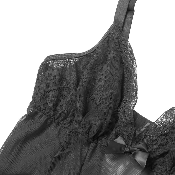 Платье-пеньюар макси с разрезами Star Night с трусиками, с кружевом, черное, L