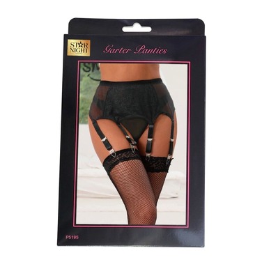 Кружевной пояс для чулок Star Night с трусиками стрингами, черный