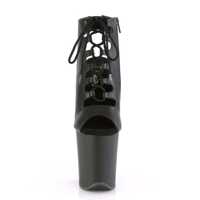 Босоножки Flamingo-800-20, каблук 8 дюймов, 4-дюймовый PF, открытый носок/пятка спереди, шнуровка спереди, ботильоны, черная искусственная кожа/черный