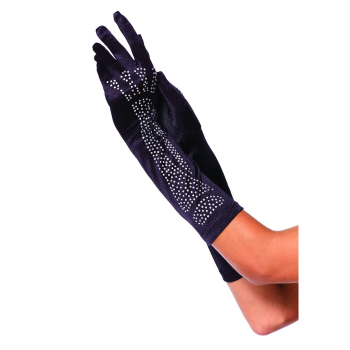 Рукавички зі стразами Skeleton Bone Elbow Length Gloves від Rhinestone Leg Avenue, чорні O\S