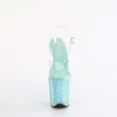 Босоножки Bejeweled-808RRS *Каблук 8 дюймов, ремешком на щиколотке 4 дюйма из искусственной кожи с резиновым покрытием RS, прозрачные/синие