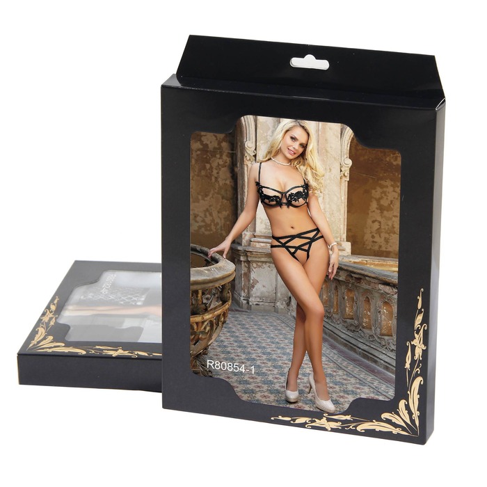 Комплект белья Star Night бюстье и трусики с открытым доступом, черный XS-S