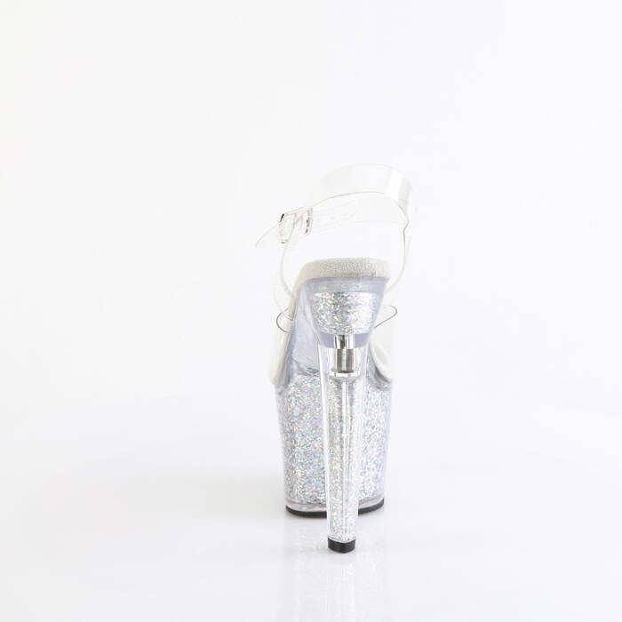 Босоніжки Lovesick-708SG *7 дюймів на підборах, 3 1/4 дюйма з ремінцем на щиколотці PF з переливчастими блискітками, прозорі/сріблясті