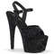 Босоніжки Pleaser Adore-709WR на підборах 7 дюймів, з ремінцем на щиколотці 2 3/4 дюйма, чорні, з мерехтливої ​​тканини/чорні