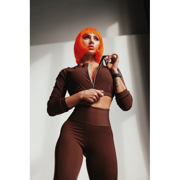 Жіноча кофта Fitzona BROWN JACKET WITH ZIPER з блискавкою, коричнева