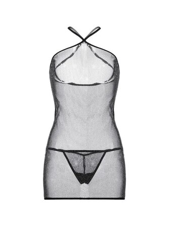 Платье сеточкой в стразах Sunspice и стринги, черный, L/XL