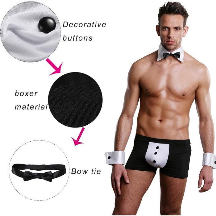 Комплект Офіціант Sunspice боксери, метелик, манжети, чорно білий, O/S