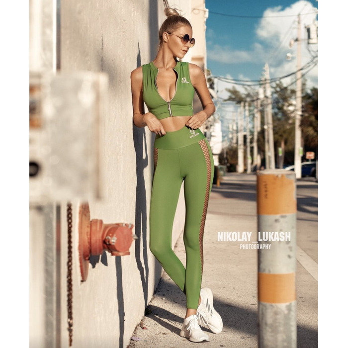 Топ GREEN TOP WITH COLLAR AND ZIPPER